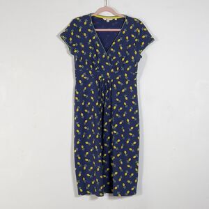 Boden Lemon Print Navy Midi Dress